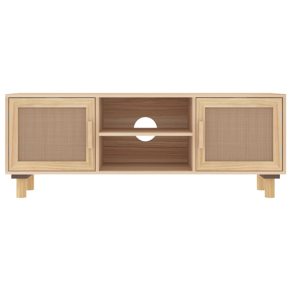 vidaXL TV Cabinet Brown 105x30x40 cm Solid Wood Pine&Natural Rattan