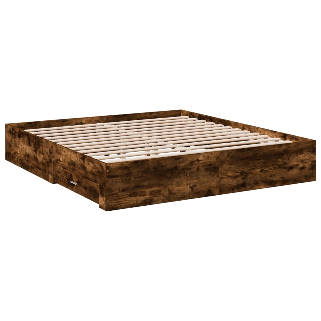 vidaXL Bed Frame with Drawers without Mattress Smoked Oak 180x200 cm Super King