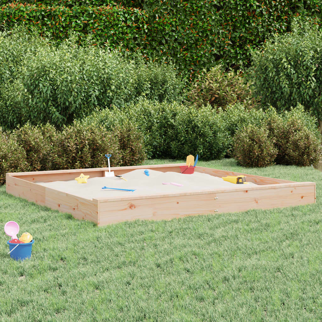 vidaXL Sandbox with Seats Square Solid Wood Pine