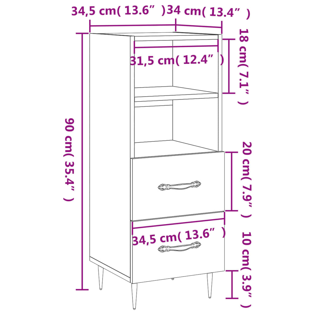 vidaXL Sideboard White 34.5x34x90 cm Engineered Wood