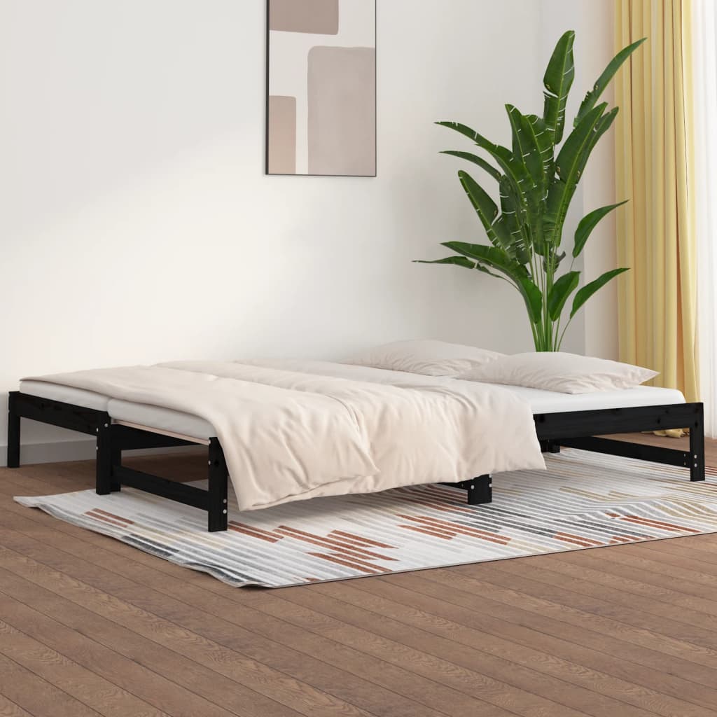 vidaXL Pull-out Day Bed without Mattress Black 2x(80x200) cm