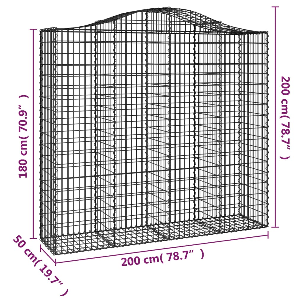 vidaXL Arched Gabion Baskets 8 pcs 200x50x180/200 cm Galvanised Iron