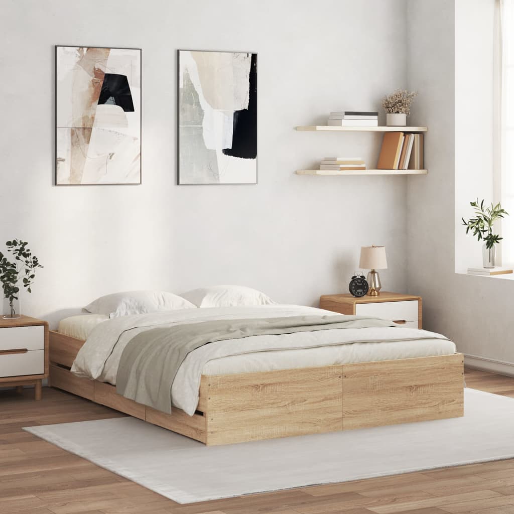 vidaXL Bed Frame with Drawers without Mattress Sonoma Oak 150x200 cm King Size