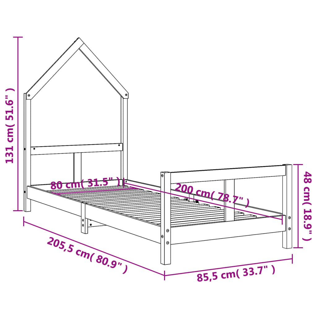 vidaXL Kids Bed Frame 80x200 cm Solid Wood Pine