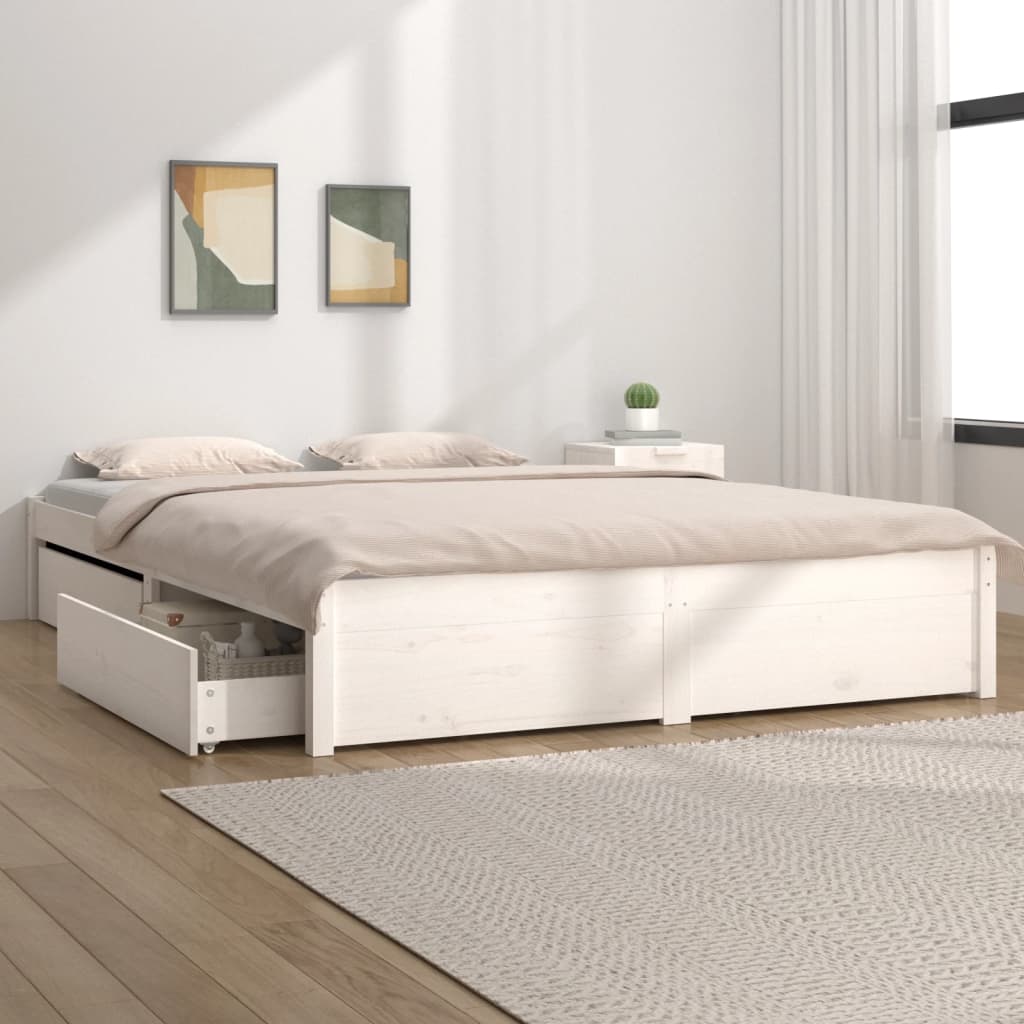 vidaXL Bed Frame without Mattress with Drawers White 140x190 cm (814930+814995)