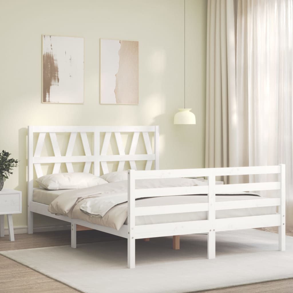 vidaXL Bed Frame without Mattress White Small Double Solid Wood