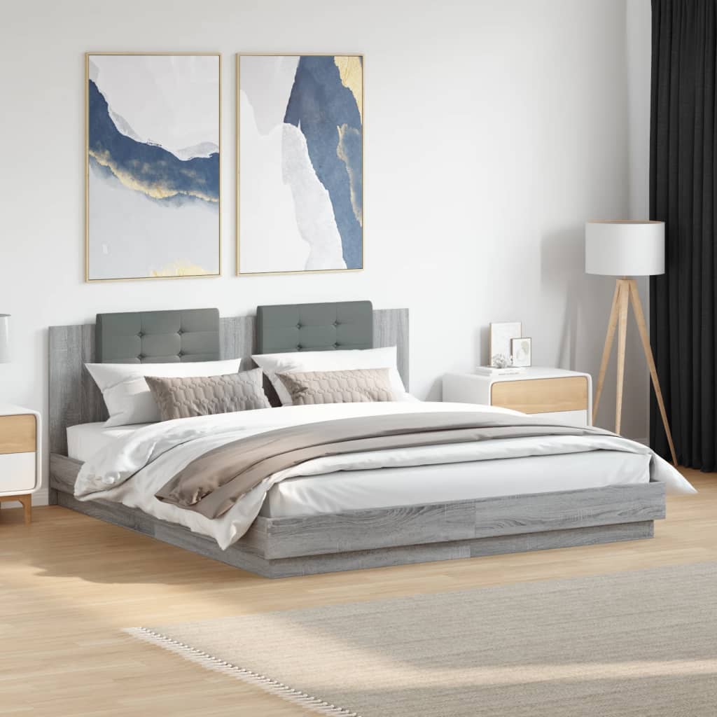 vidaXL Bed Frame without Mattress Grey Sonoma 180x200 cm Super King