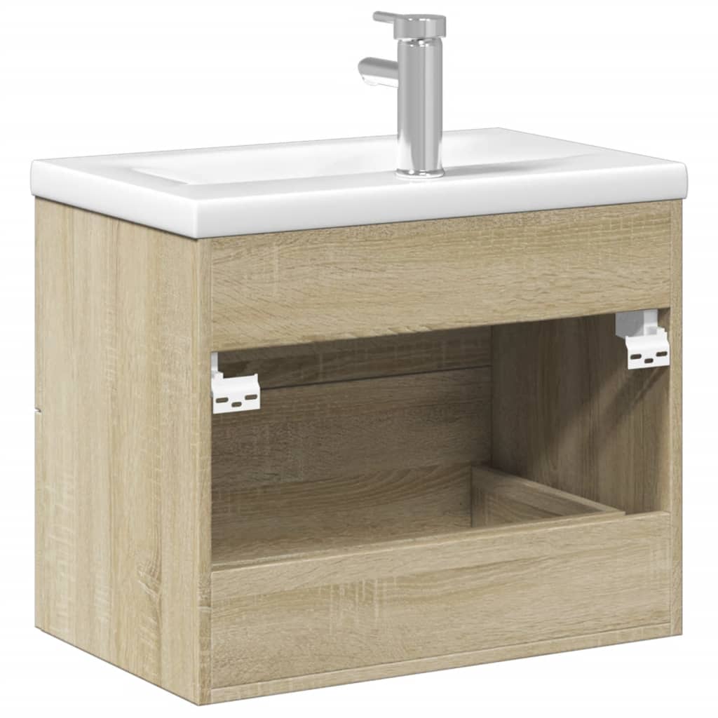 vidaXL Bathroom Sink Cabinet with Built-in Basin Sonoma Oak