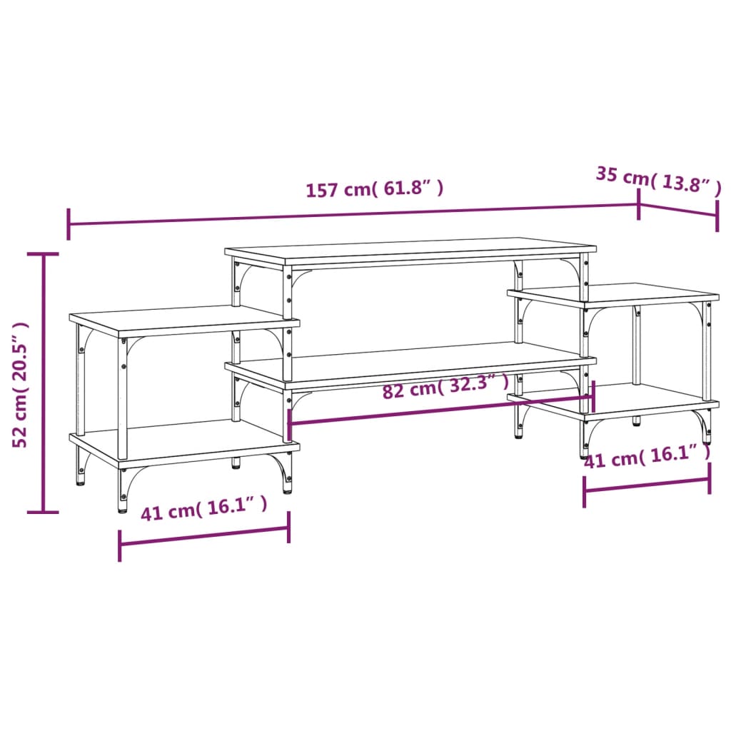 vidaXL TV Cabinet Smoked Oak 157x35x52 cm Engineered Wood