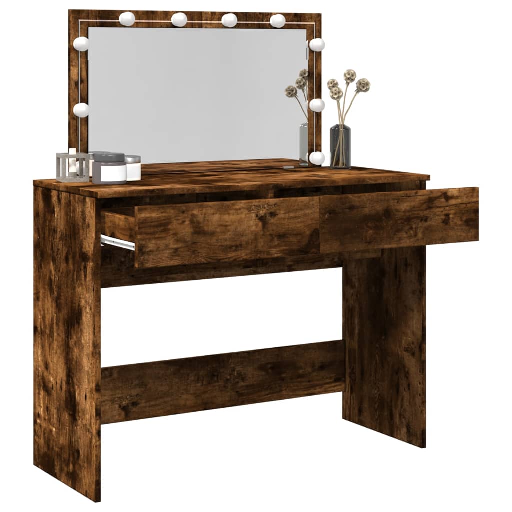 vidaXL Dressing Table with LED Smoked Oak 100x40x120 cm