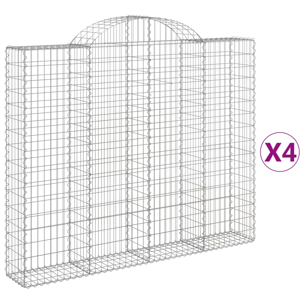 vidaXL Arched Gabion Baskets 4 pcs 200x30x160/180 cm Galvanised Iron