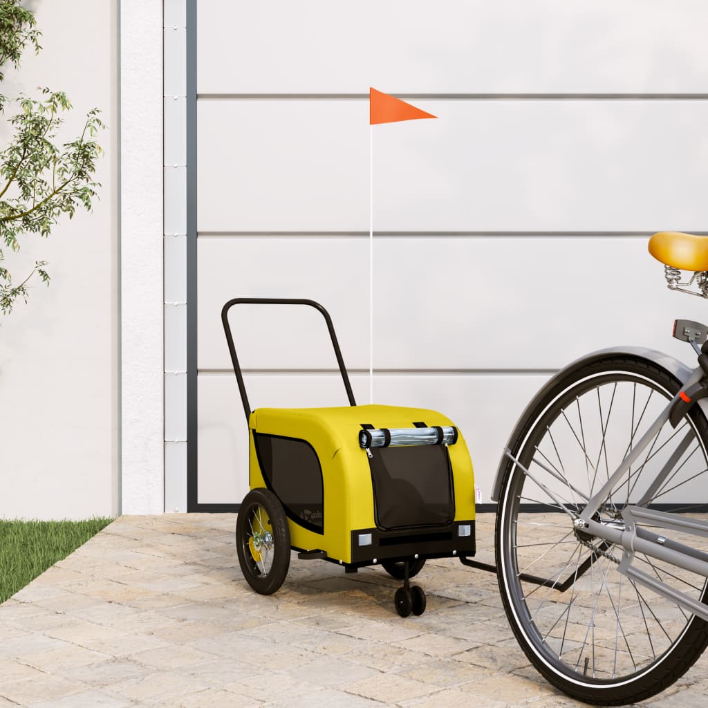 vidaXL Pet Bike Trailer Yellow and Black Oxford Fabric and Iron