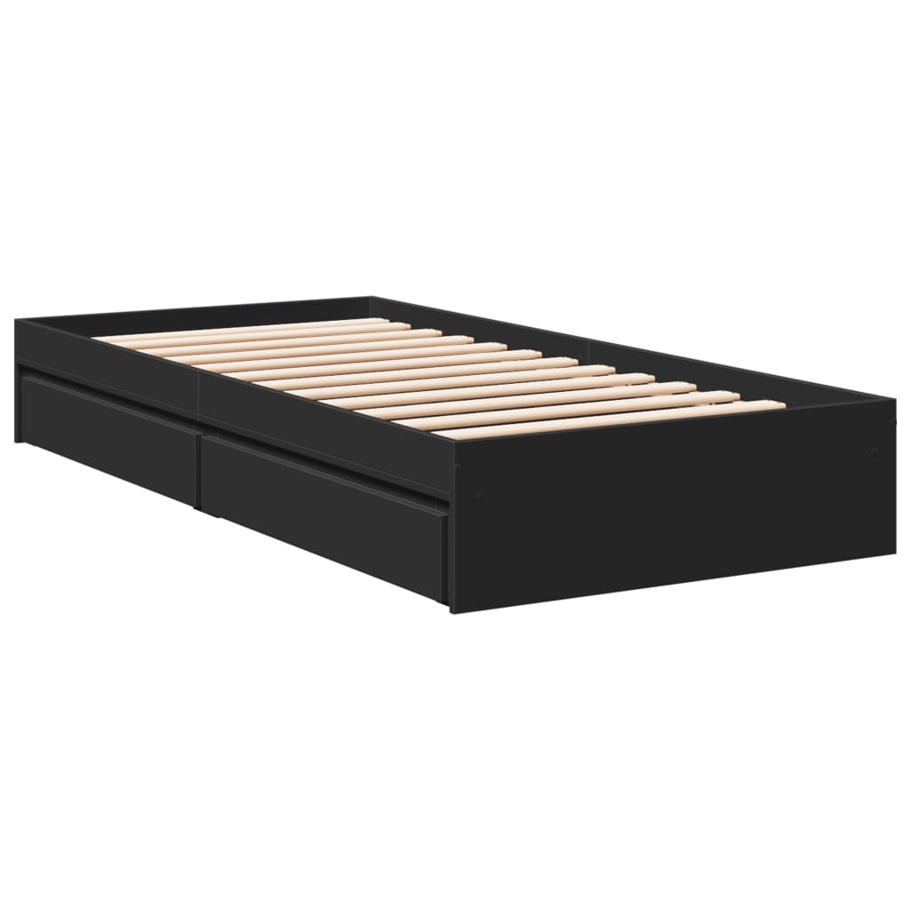 vidaXL Bed Frame with Drawers without Mattress Black 75x190 cm Small Single