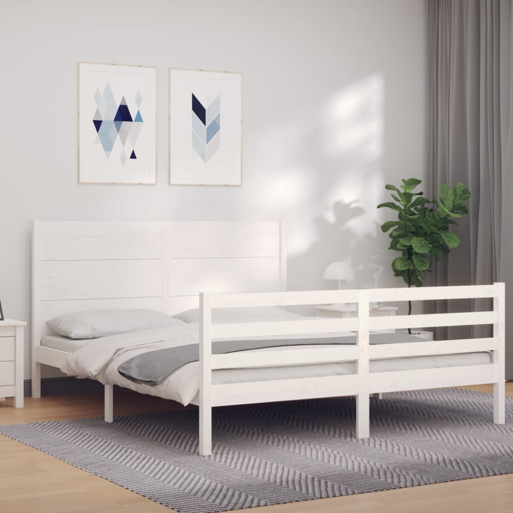 vidaXL Bed Frame without Mattress White King Size Solid Wood