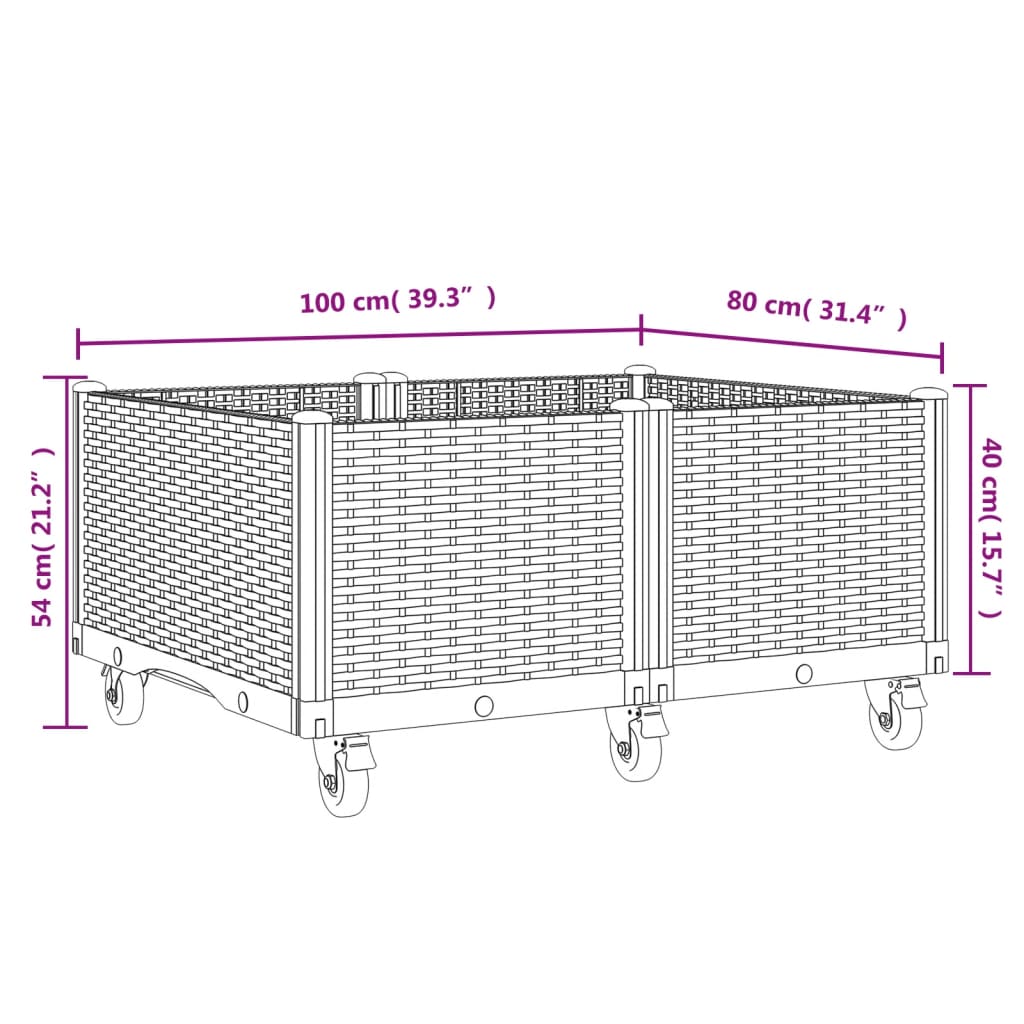 vidaXL Garden Planter with Wheels Grey 100x80x54 cm PP