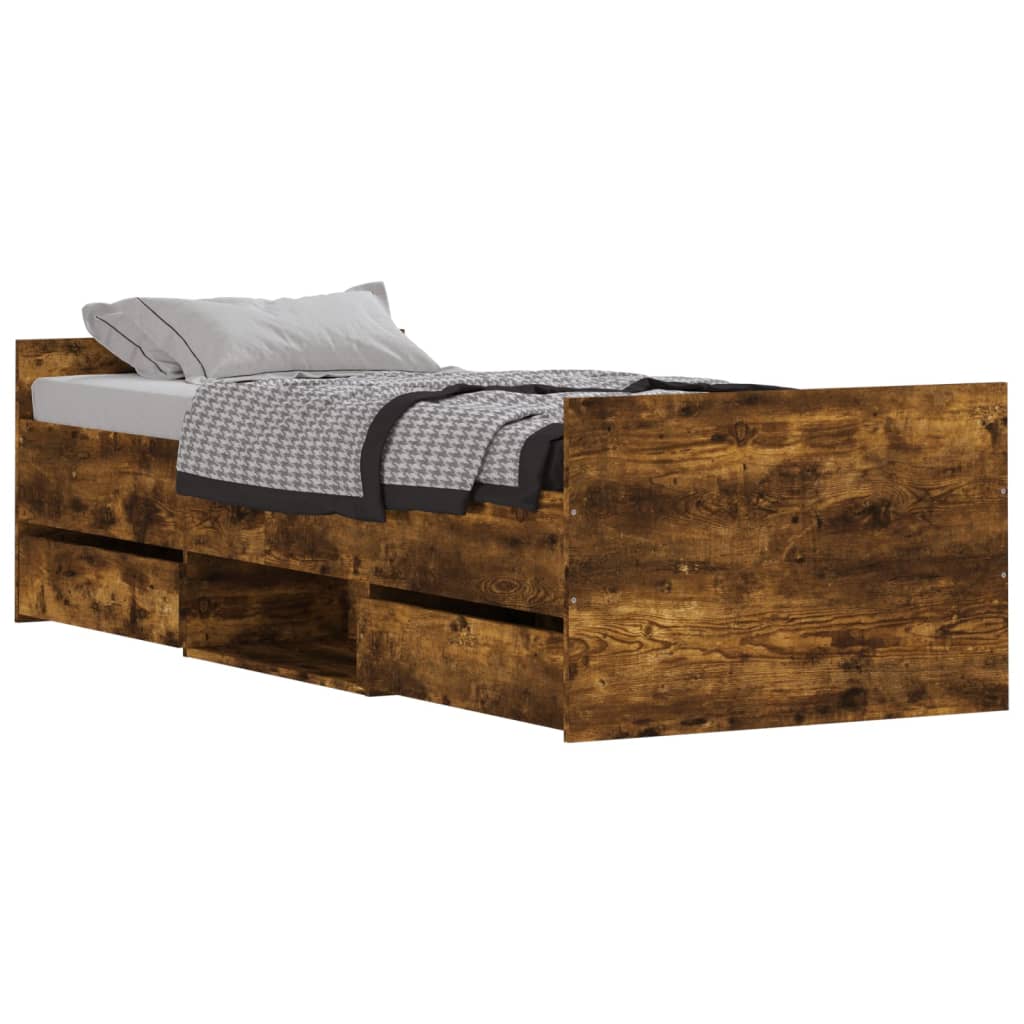 vidaXL Bed Frame without Mattress Smoked Oak 75x190 cm Small Single