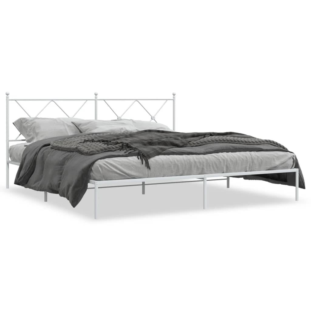 vidaXL Metal Bed Frame without Mattress with Headboard White 180x200 cm Super King