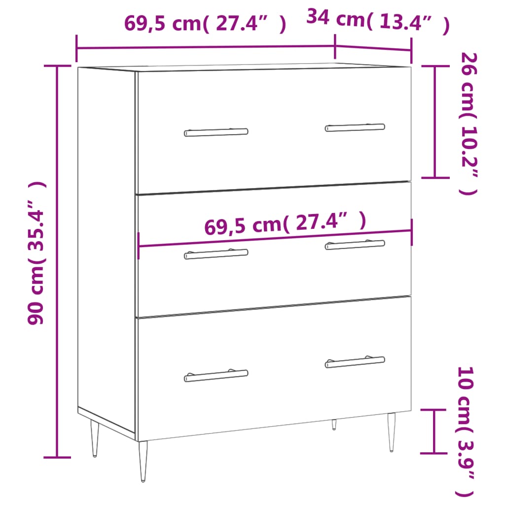 vidaXL Sideboard Sonoma Oak 69.5x34x90 cm Engineered Wood