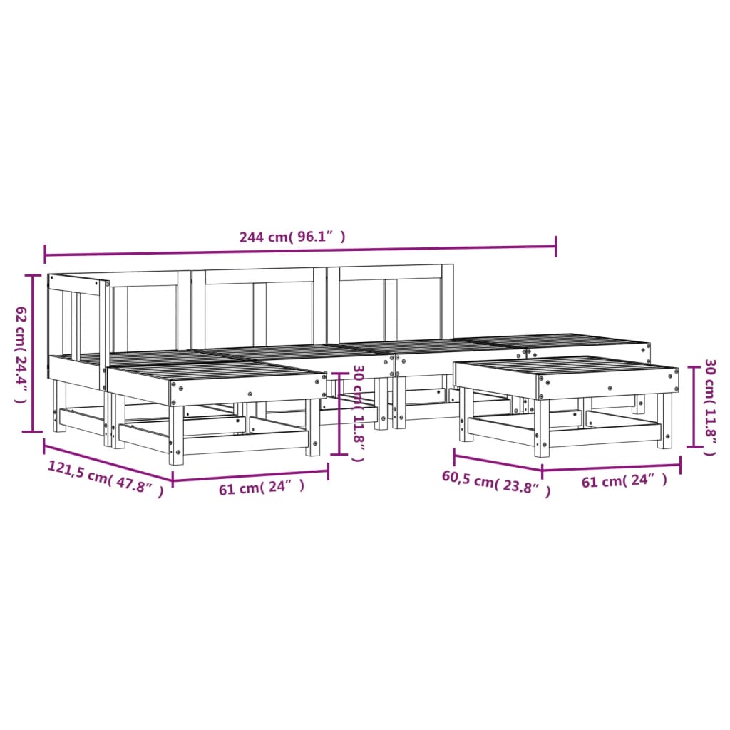 vidaXL 6 Piece Garden Lounge Set White Solid Wood Pine