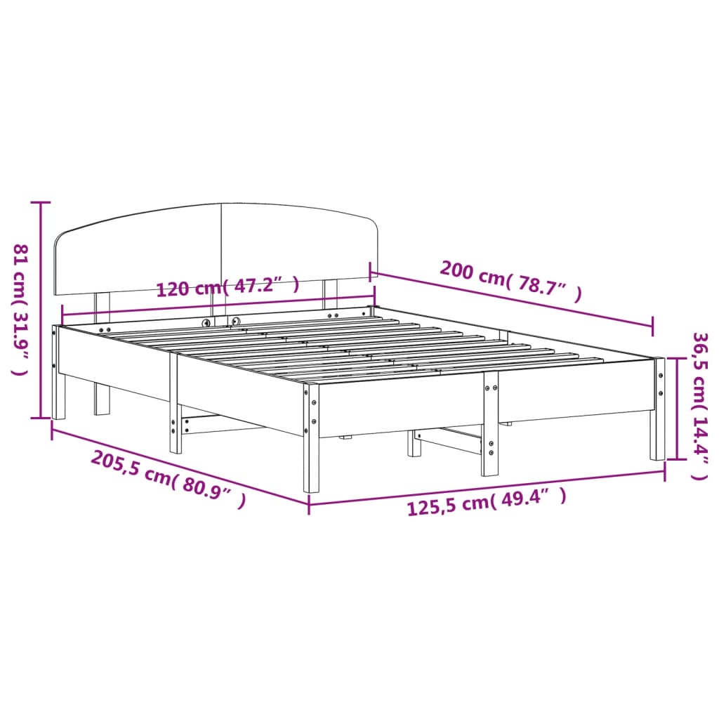 vidaXL Bed Frame without Mattress White 120x200 cm Solid Wood Pine