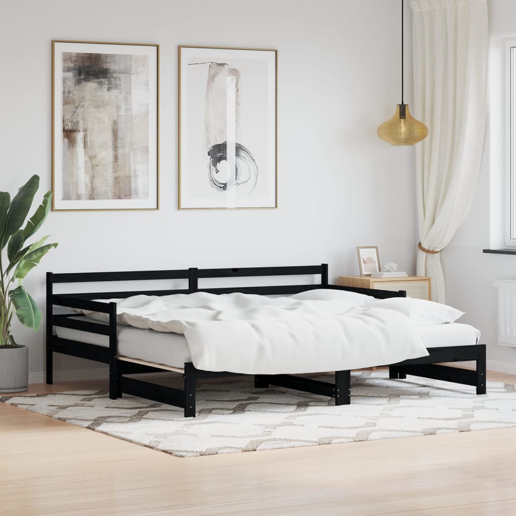 vidaXL Daybed with Trundle without Mattress Black 90x190 cm Single Solid Wood