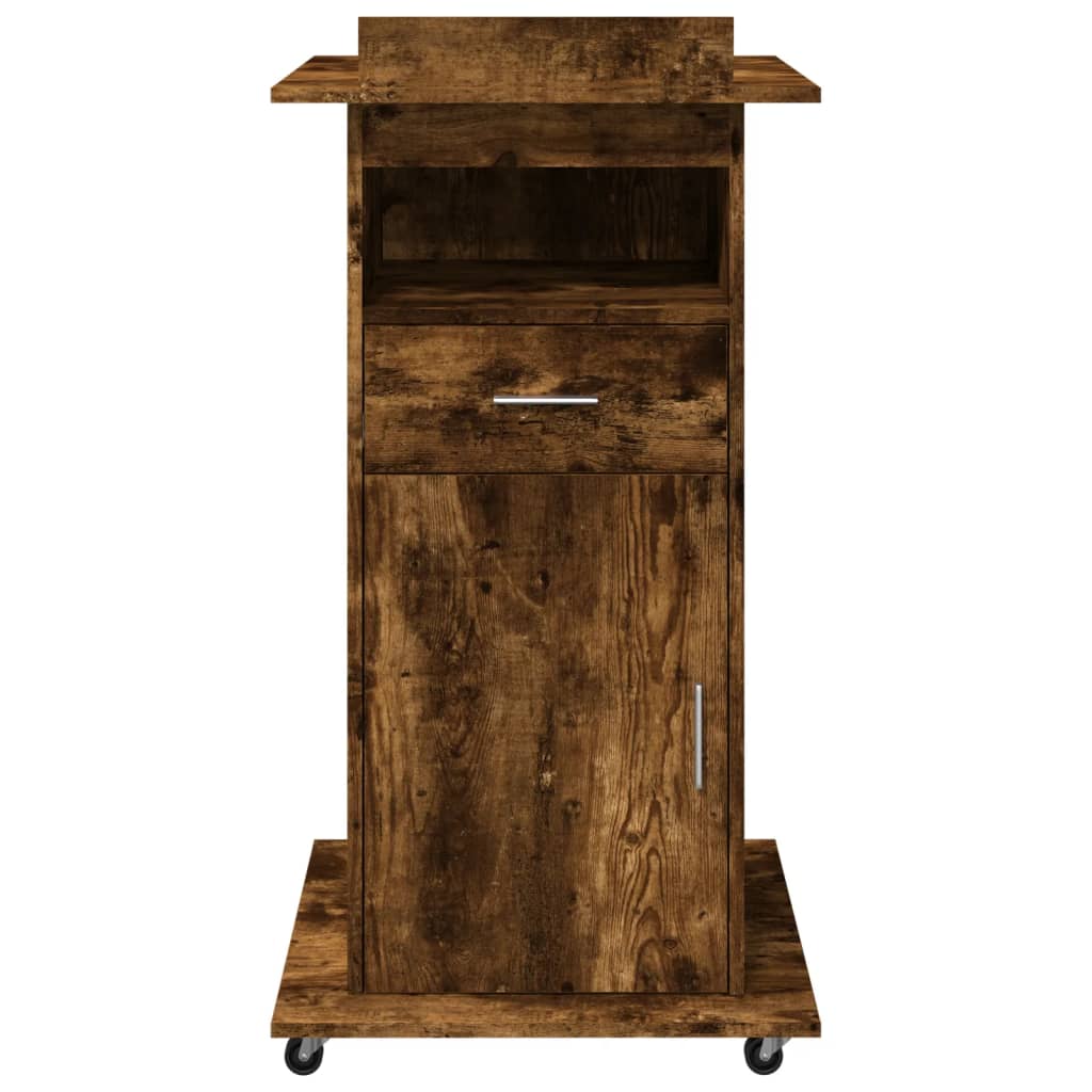 vidaXL Lectern with Wheels & Drawer Smoked Oak 55x55x107 cm Engineered Wood