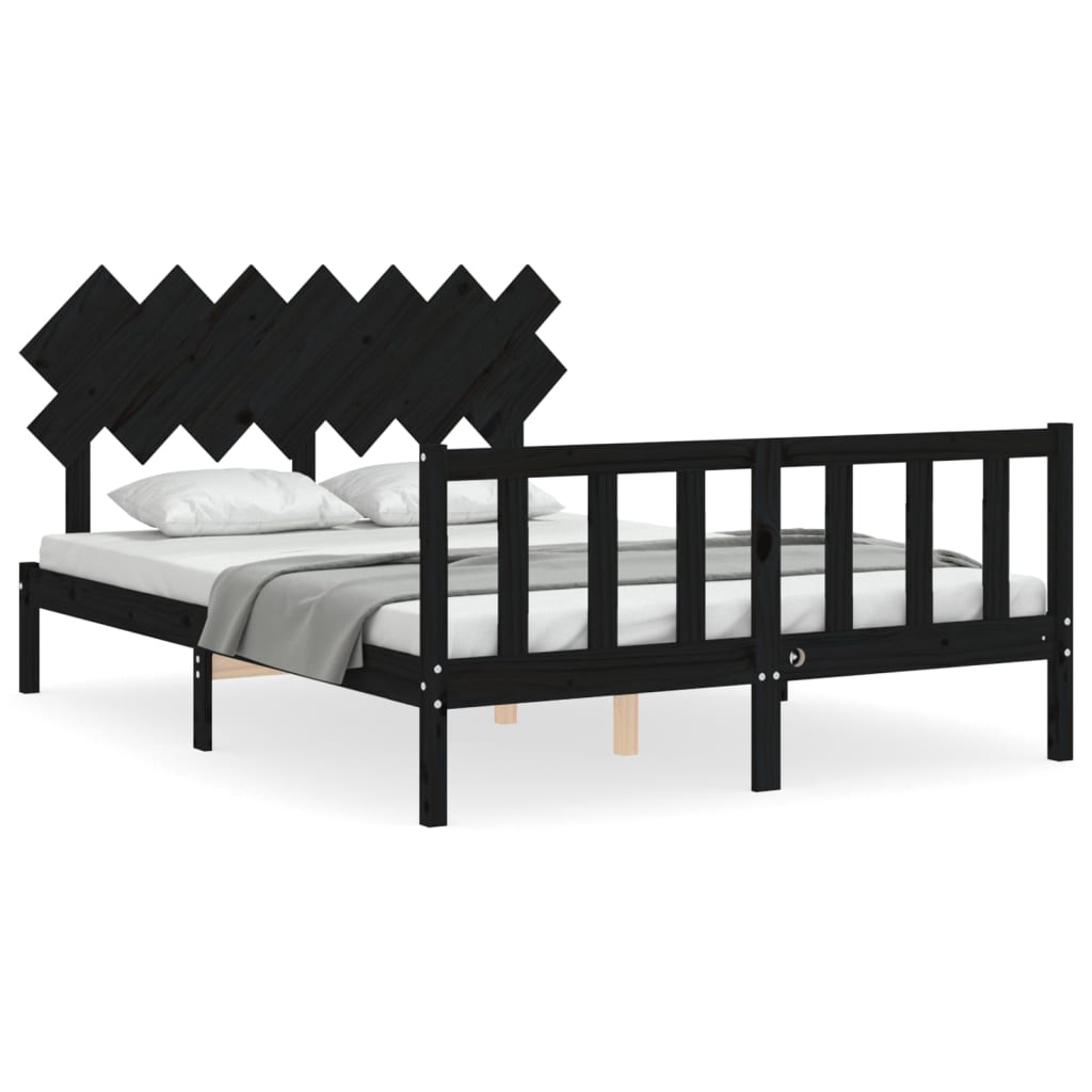 vidaXL Bed Frame with Headboard Black 140x190 cm Solid Wood