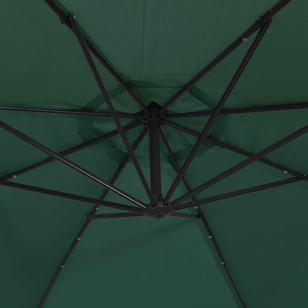 vidaXL Hanging Garden Parasol with LED Lighting 300 cm Green Metal Pole