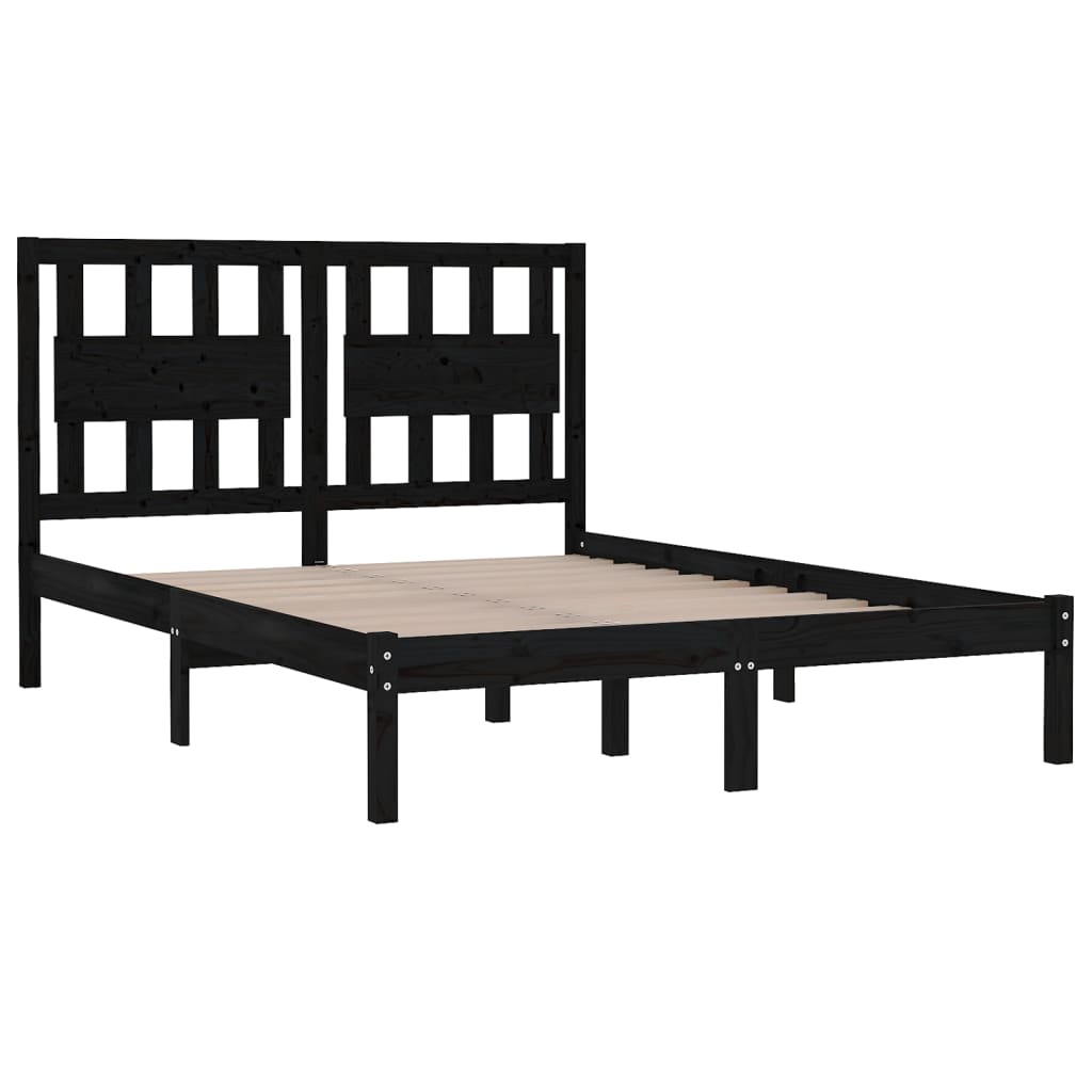 vidaXL Bed Frame without Mattress Black Solid Wood Small Double