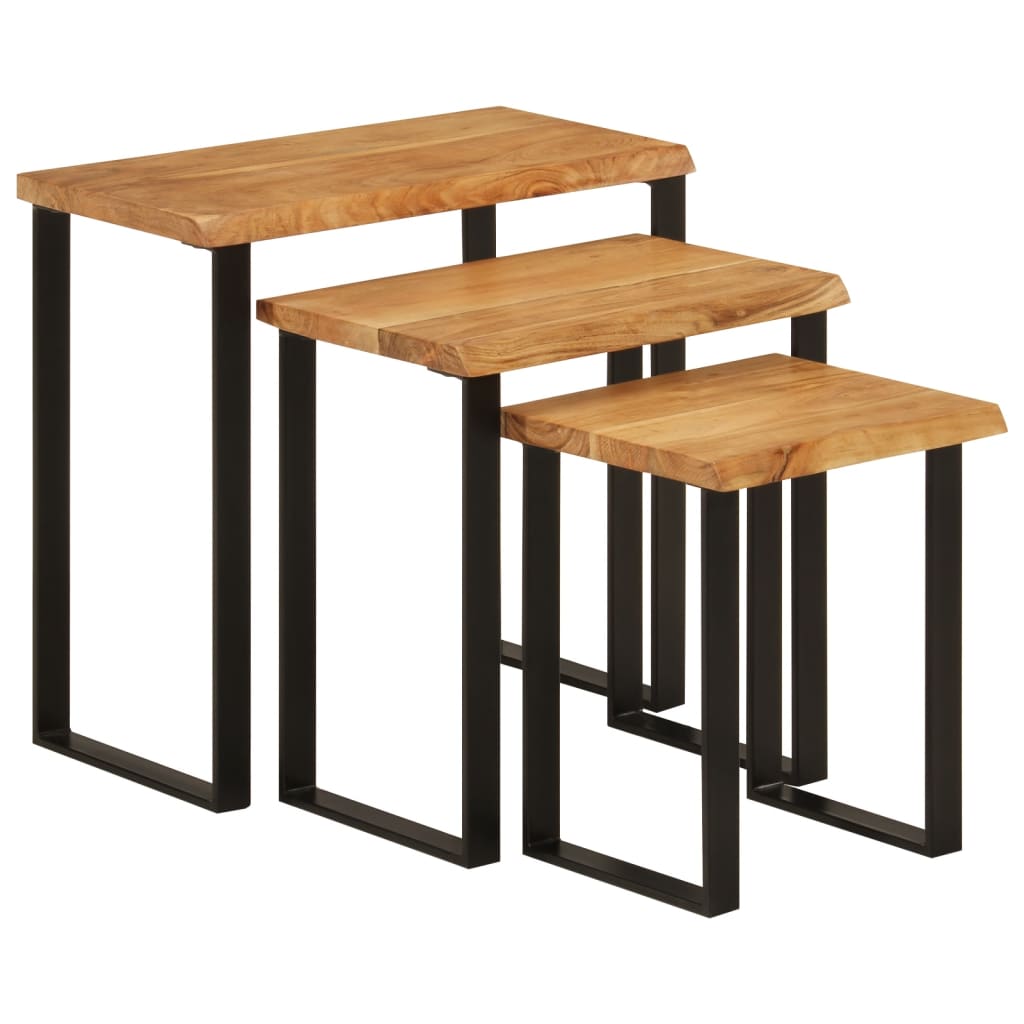 vidaXL Nesting Tables 3 pcs with Live Edge Solid Wood Acacia