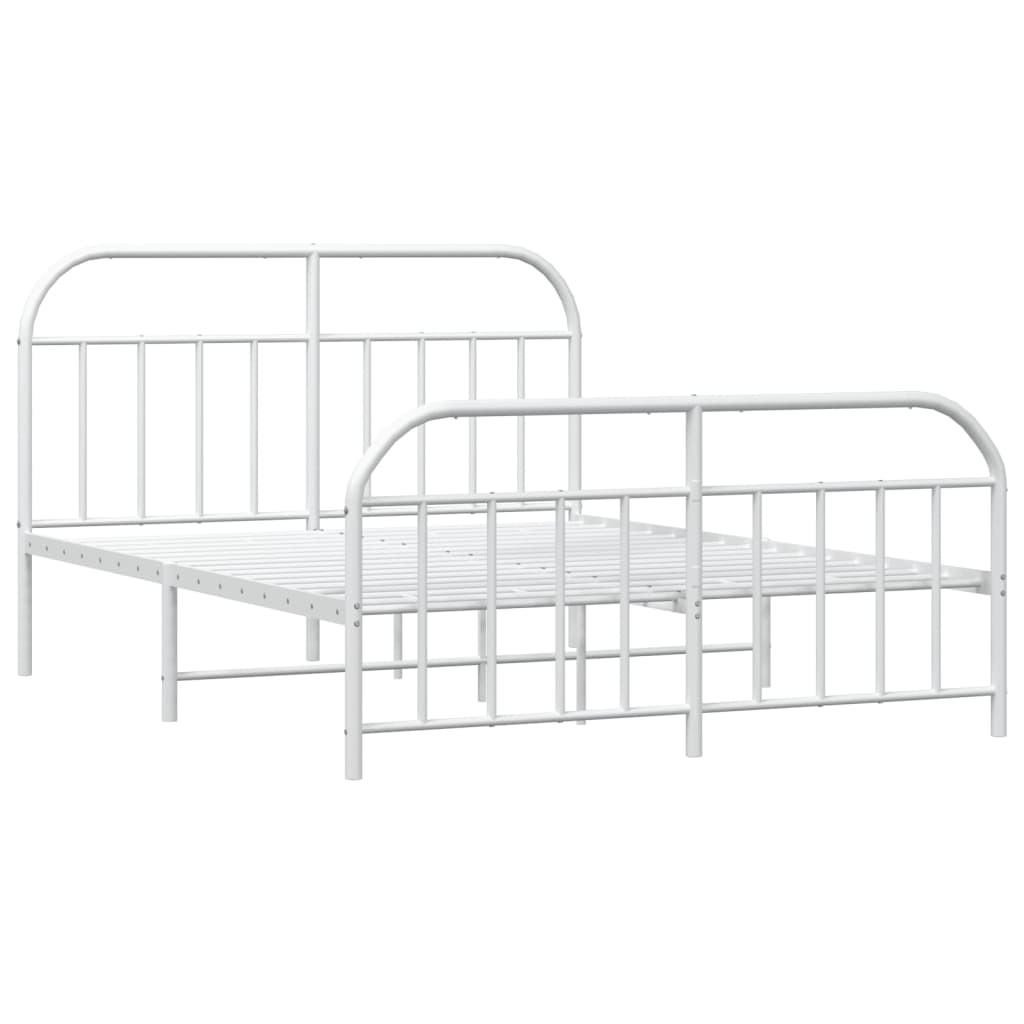 vidaXL Metal Bed Frame without Mattress with Footboard White 140x190 cm