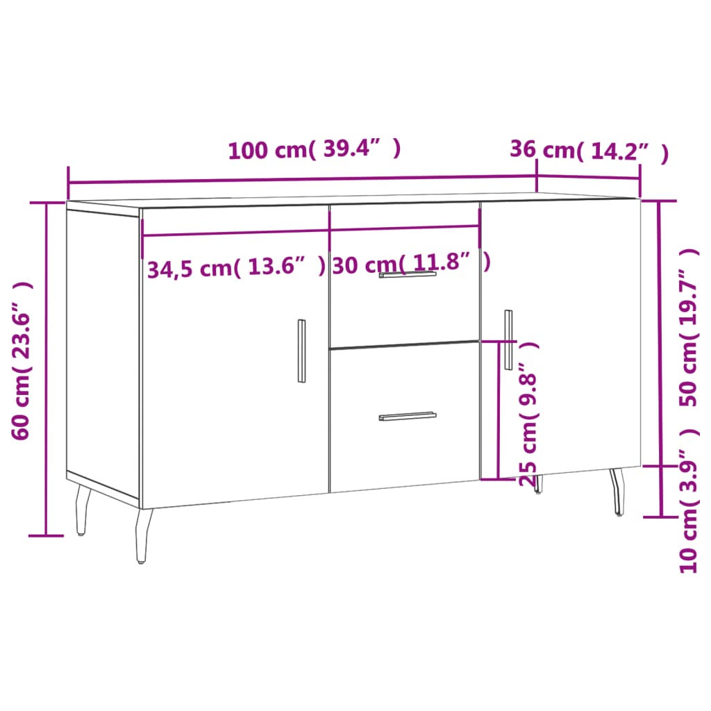 vidaXL Sideboard Black 100x36x60 cm Engineered Wood