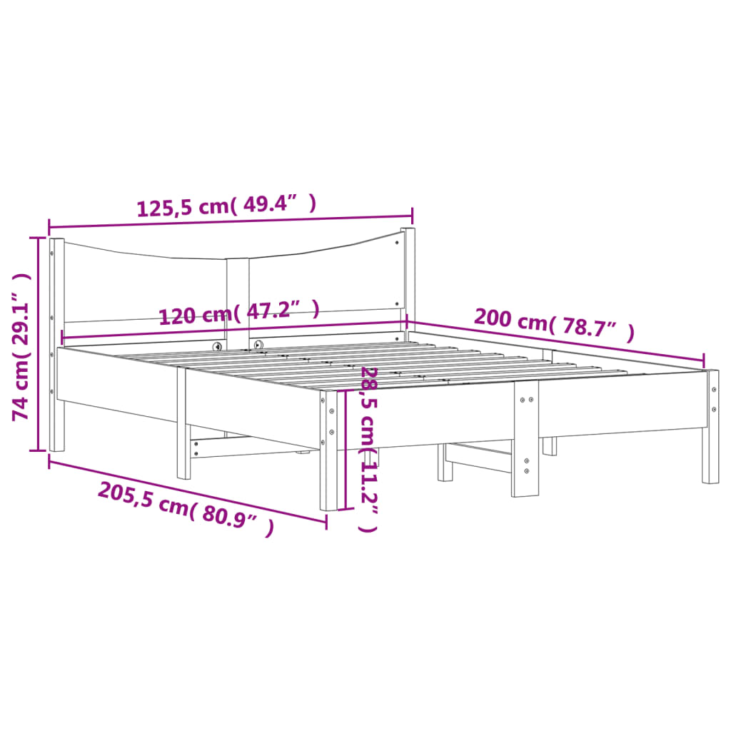 vidaXL Bed Frame without Mattress Wax Brown 120x200 cm Solid Wood Pine