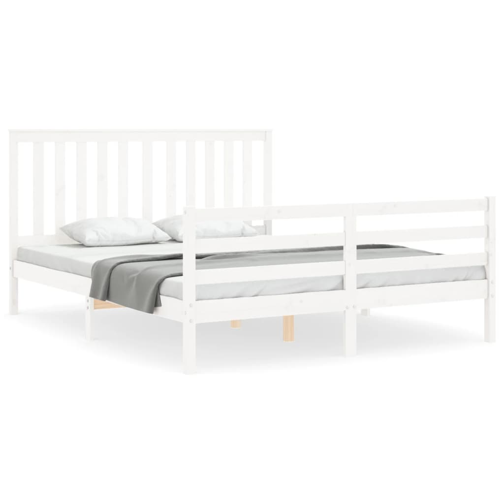 vidaXL Bed Frame without Mattress White King Size Solid Wood