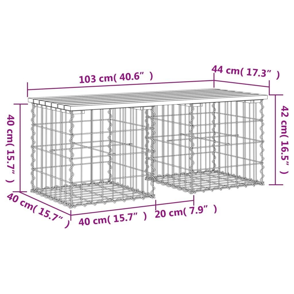 vidaXL Garden Bench Gabion Design 103x44x42 cm Solid Wood Douglas