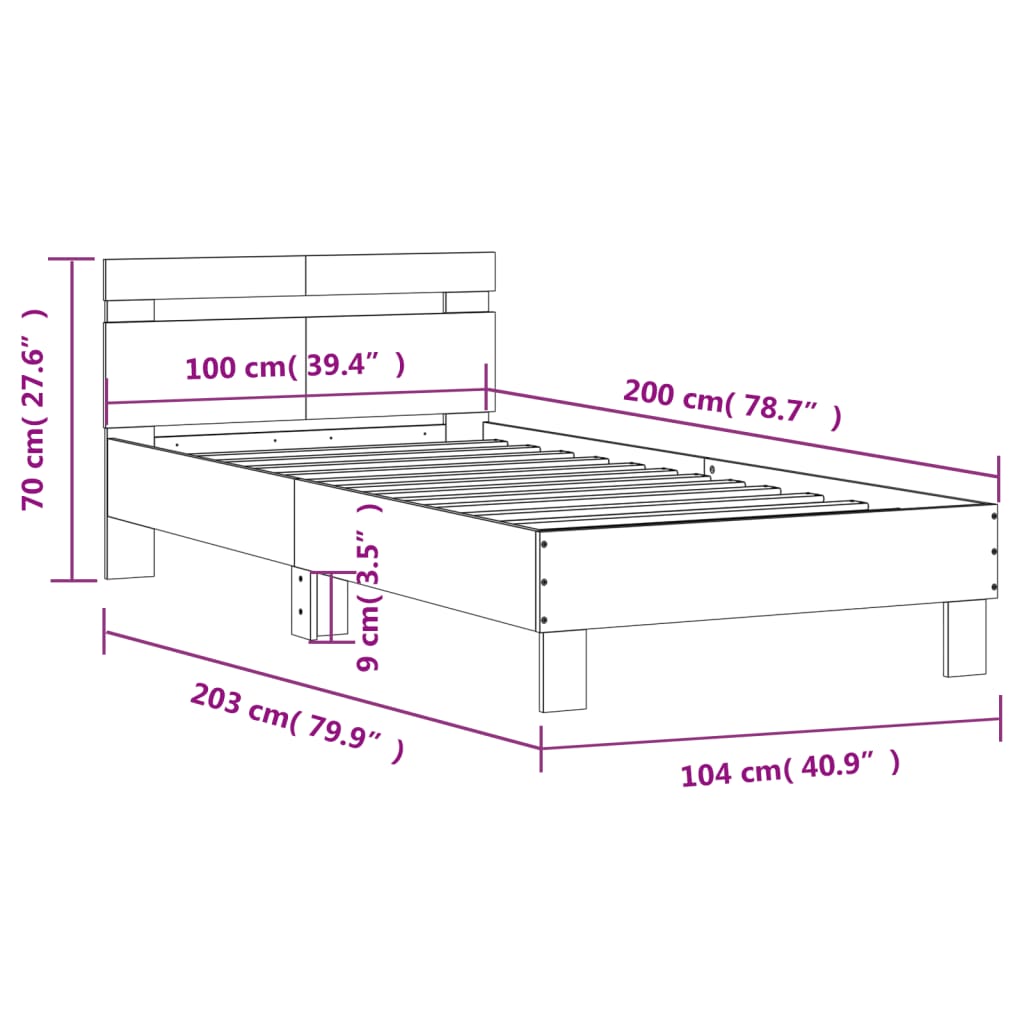 vidaXL Bed Frame without Mattress with LED Lights Sonoma Oak 100x200 cm