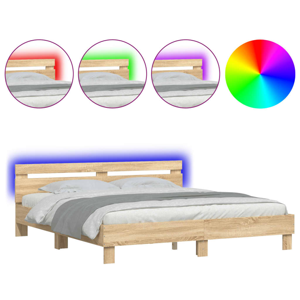 vidaXL Bed Frame with LED without Mattress Sonoma Oak 160x200 cm