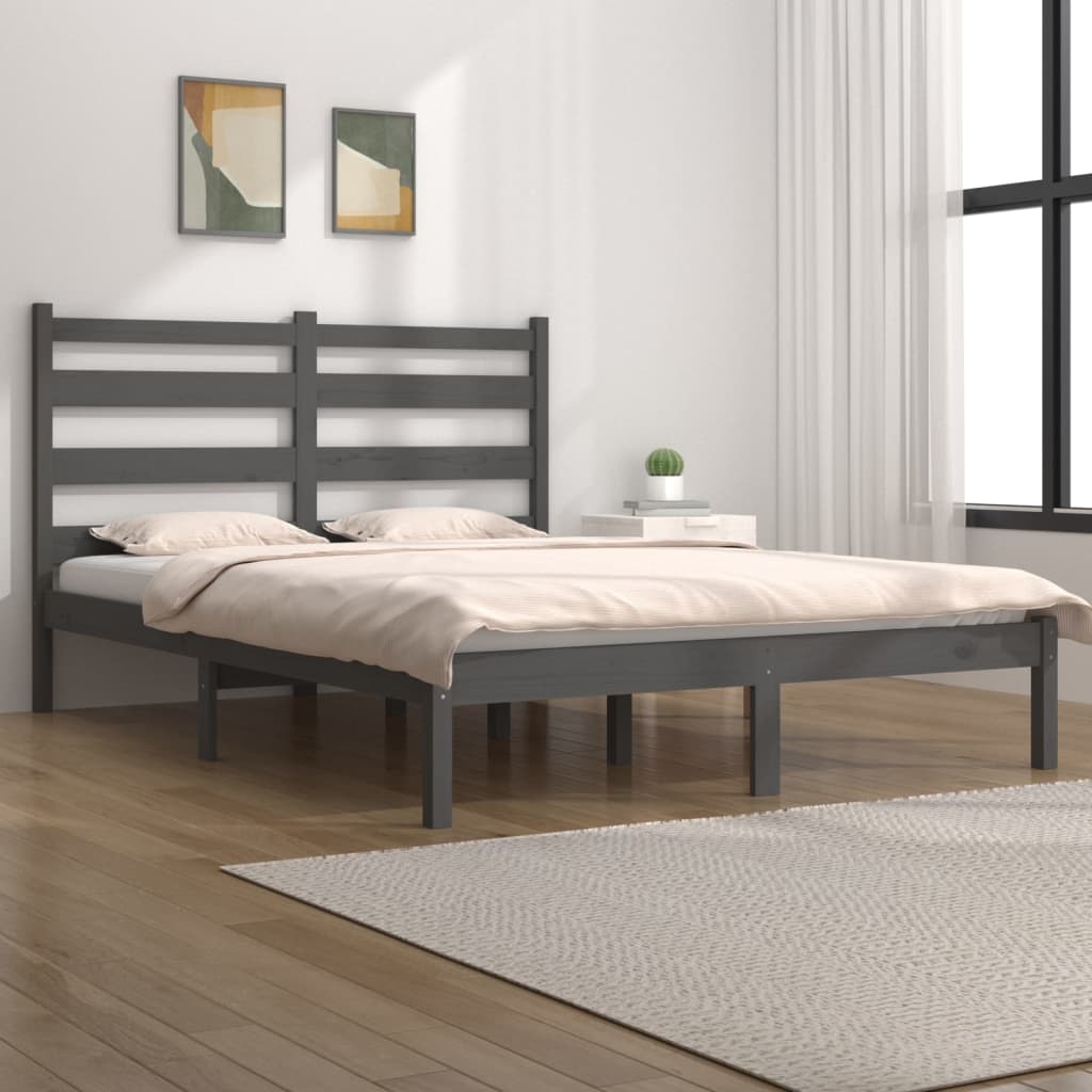 vidaXL Bed Frame without Mattress Grey Solid Wood 200x200 cm (810039+818442)