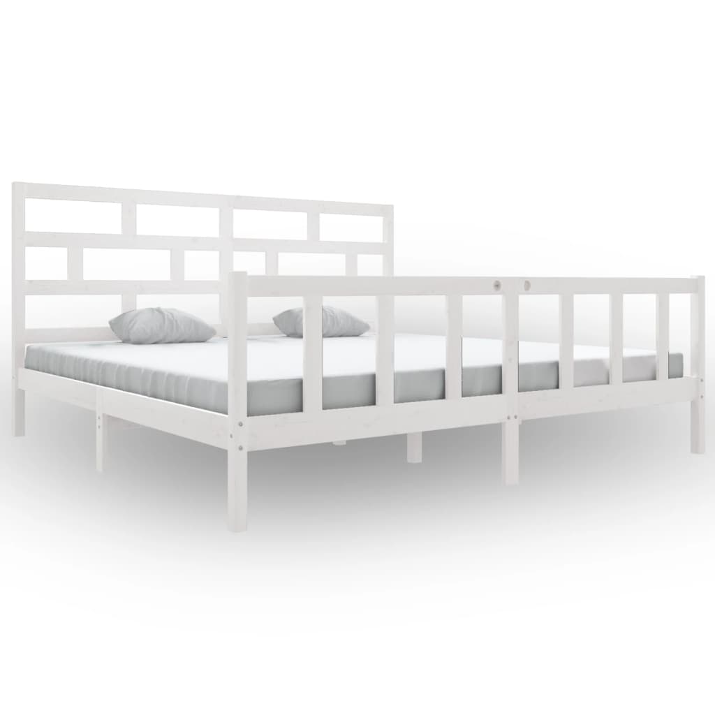 vidaXL Bed Frame without Mattress White Solid Wood Pine Super King