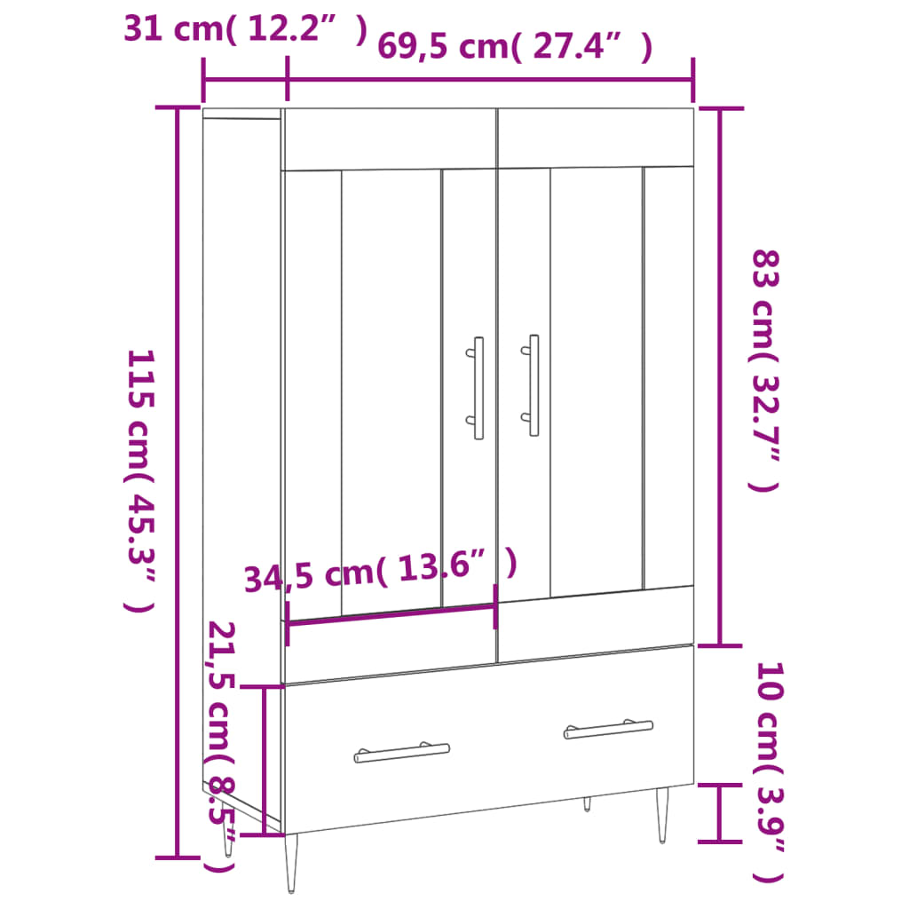 vidaXL Highboard Smoked Oak 69.5x31x115 cm Engineered Wood