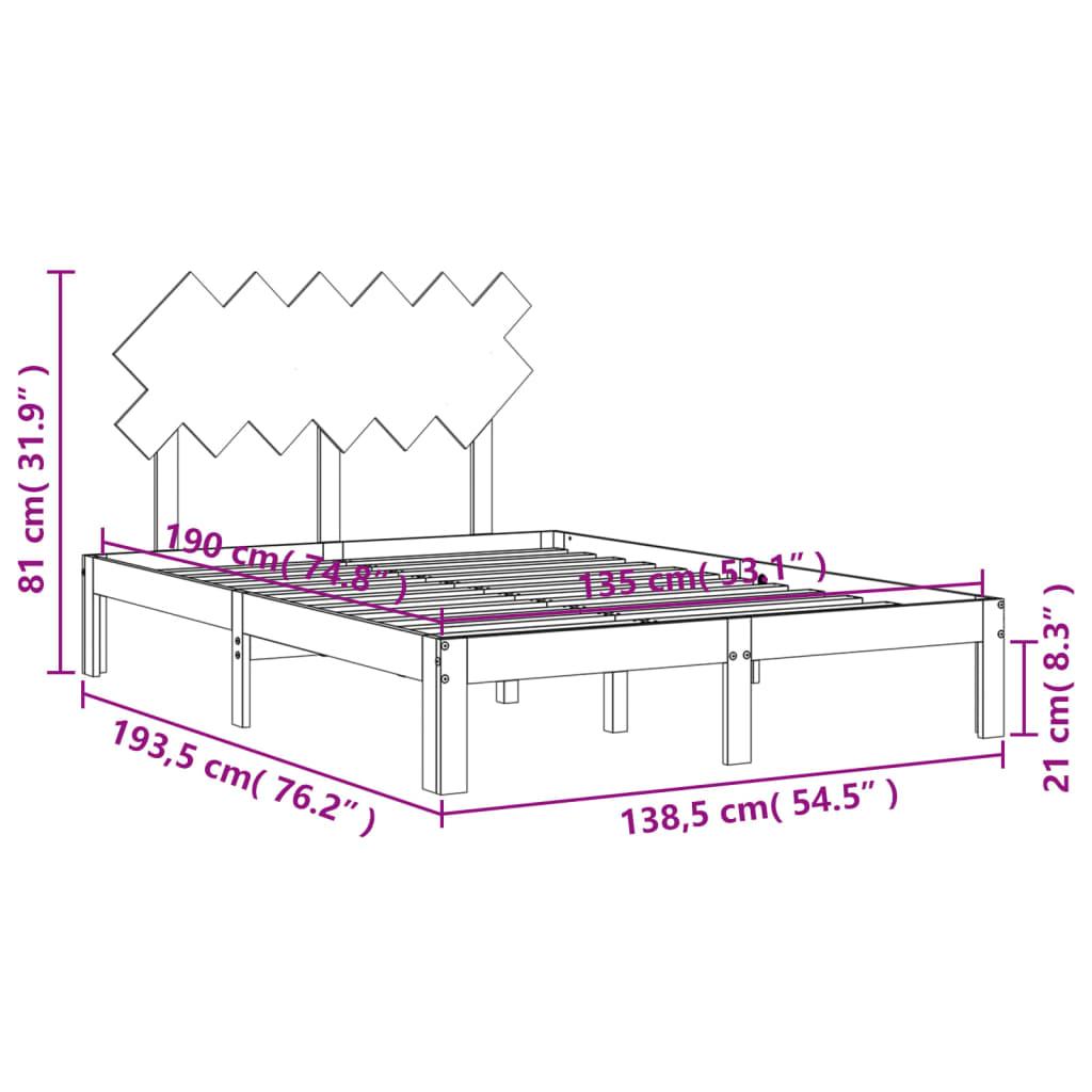 vidaXL Bed Frame without Mattress White Double Solid Wood Pine