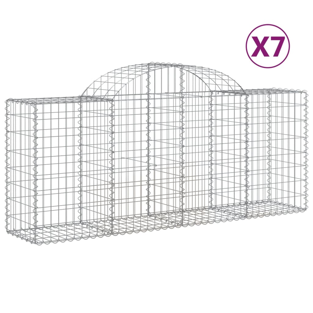 vidaXL Arched Gabion Baskets 7 pcs 200x50x80/100 cm Galvanised Iron