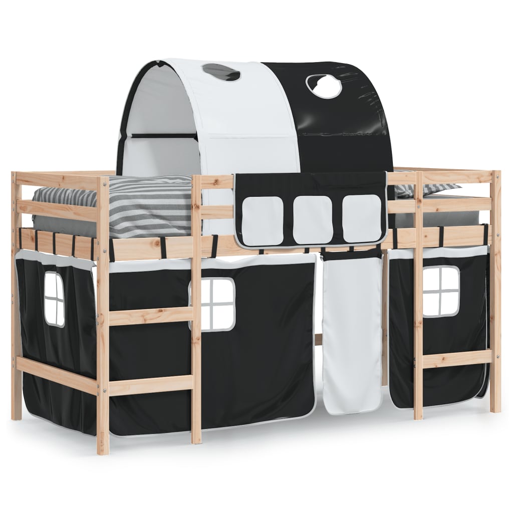 vidaXL Kids' Loft Bed with Tunnel White&Black 90x200cm Solid Wood Pine