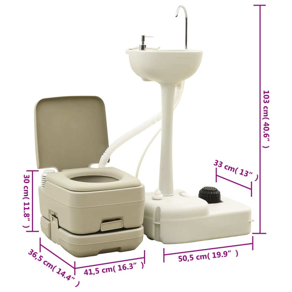 vidaXL Portable Camping Toilet and Handwash Stand Set with Water Tank