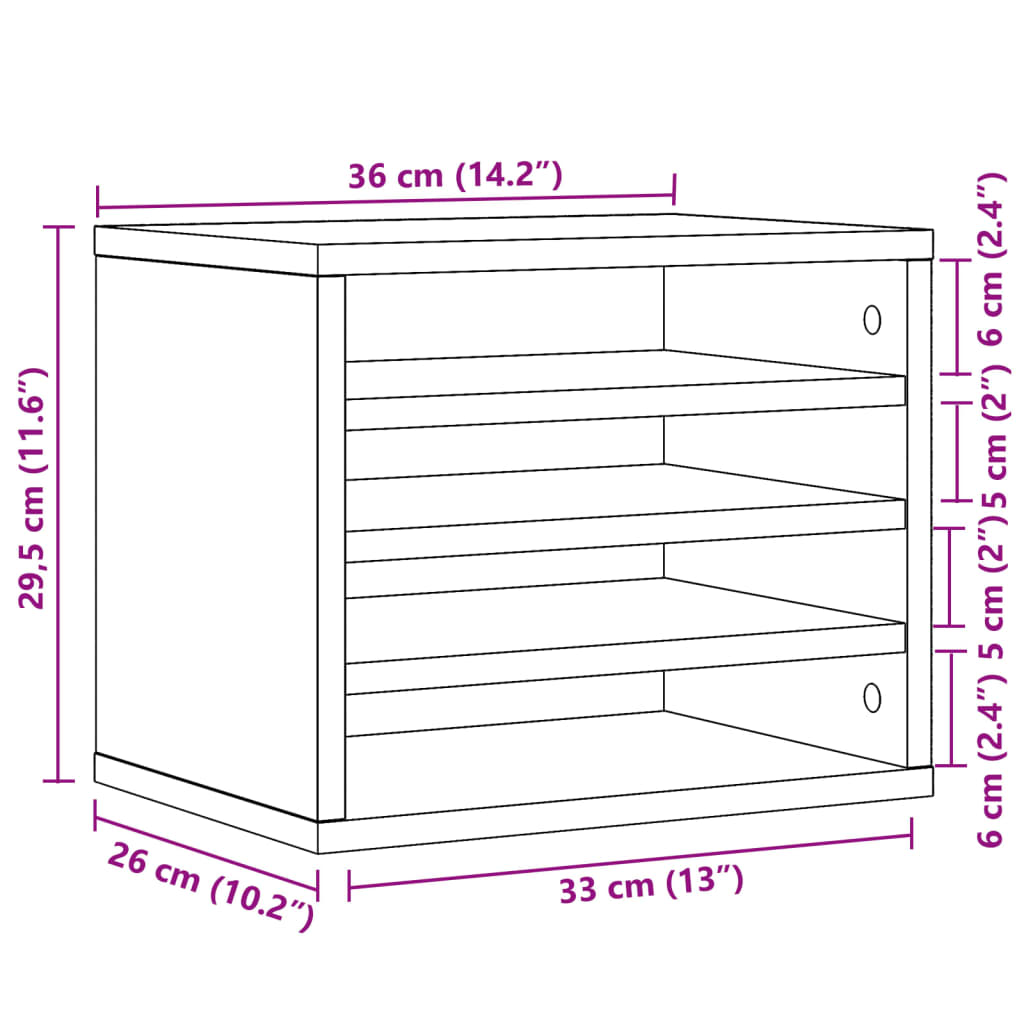 vidaXL Desk Organiser Grey Sonoma 36x26x29.5 cm Engineered wood