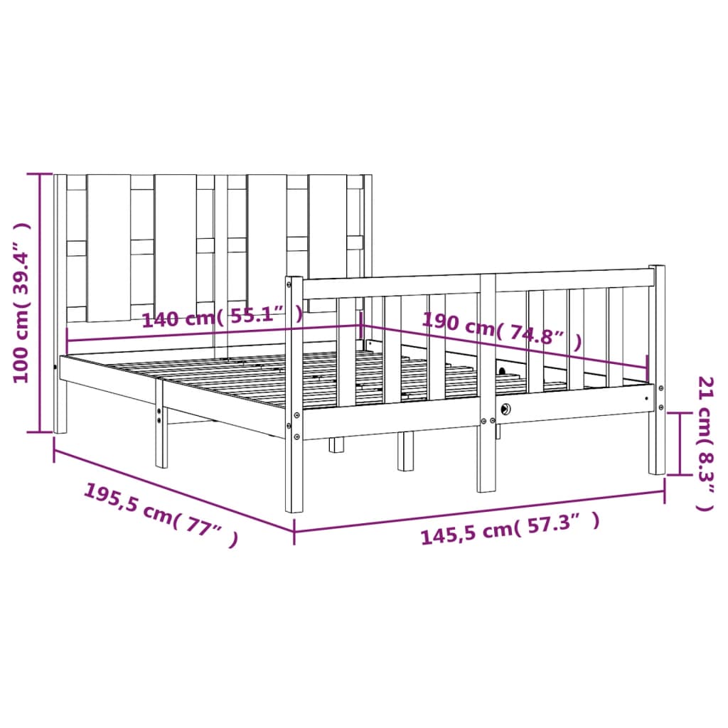 vidaXL Bed Frame without Mattress 140x190 cm Solid Wood Pine