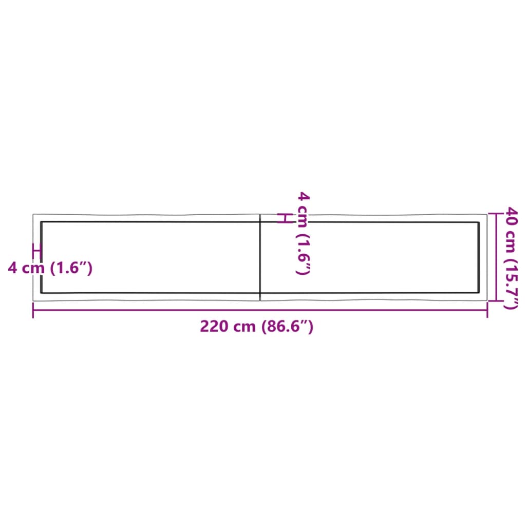 vidaXL Table Top 220x40x(2-4) cm Untreated Solid Wood Live Edge