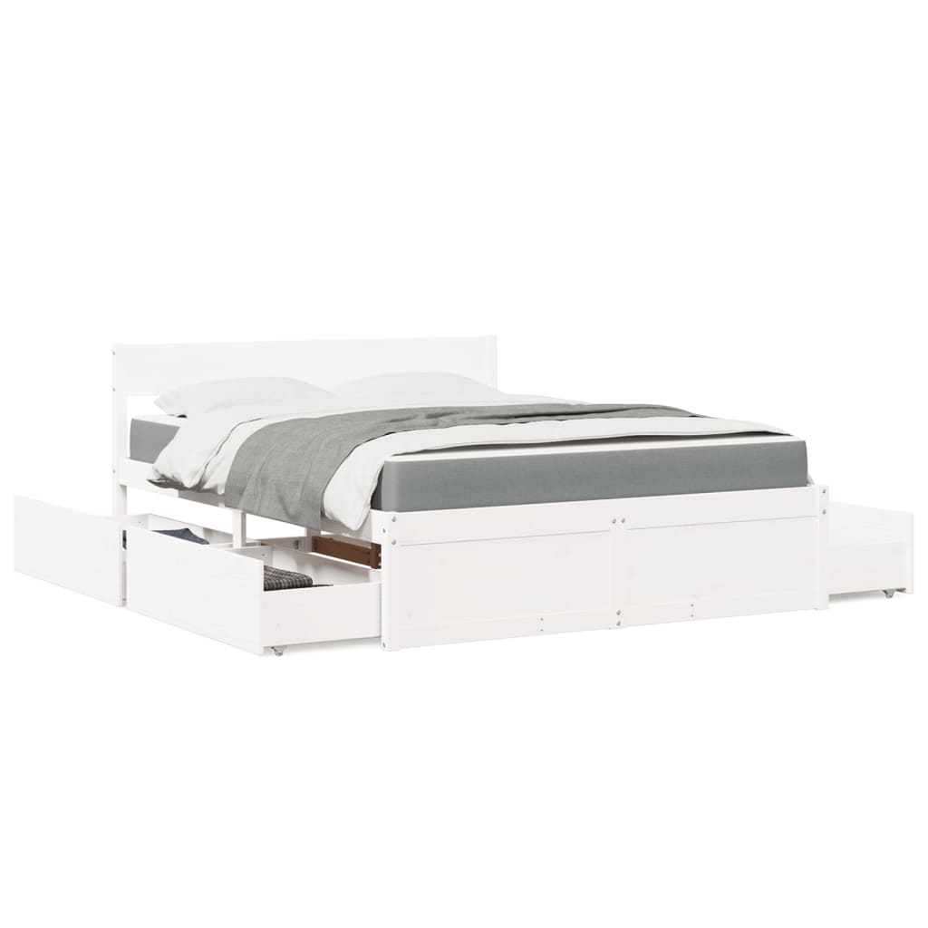 vidaXL Bed with Drawers and Mattress White 160x200 cm Solid Wood Pine