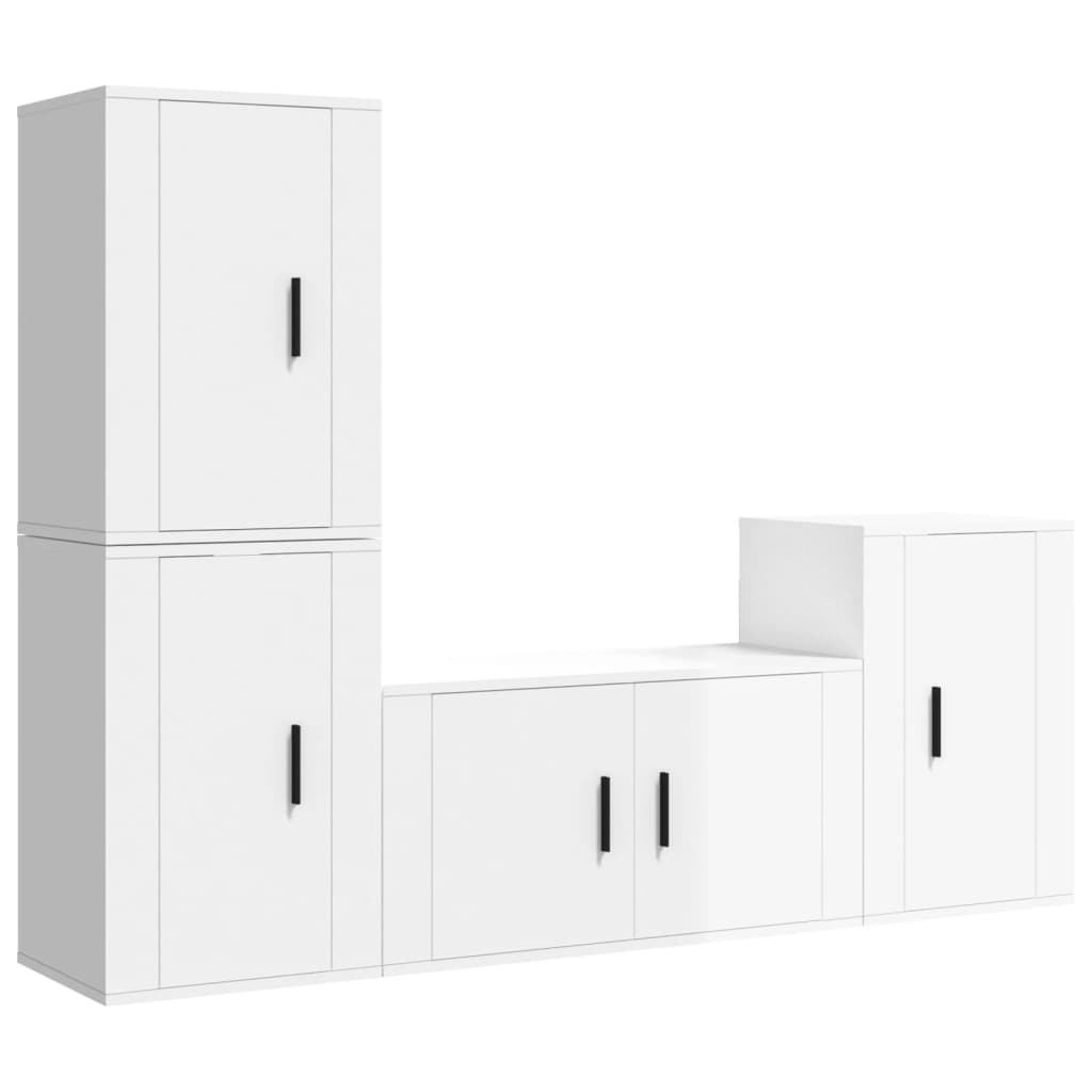 vidaXL 4 Piece TV Cabinet Set High Gloss White Engineered Wood