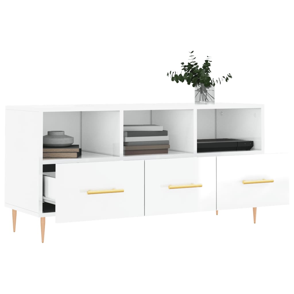 vidaXL TV Cabinet High Gloss White 102x36x50 cm Engineered Wood